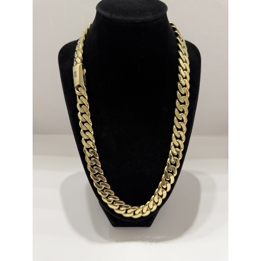 miami cuban chain 23inch 14mm lockclasp 14k gold plated stainless water resist